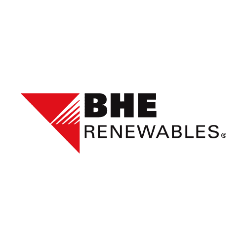 Bhe renewables logo featuring an abstract red shape and company name.