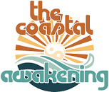 Logo of "the coastal awakening" featuring stylized sun and wave elements with earthy tones.